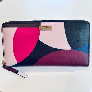 Kate Spade NWT Laurel Way Geo Spotlight Zip Around Wallet Pink/Multi MSRP $189